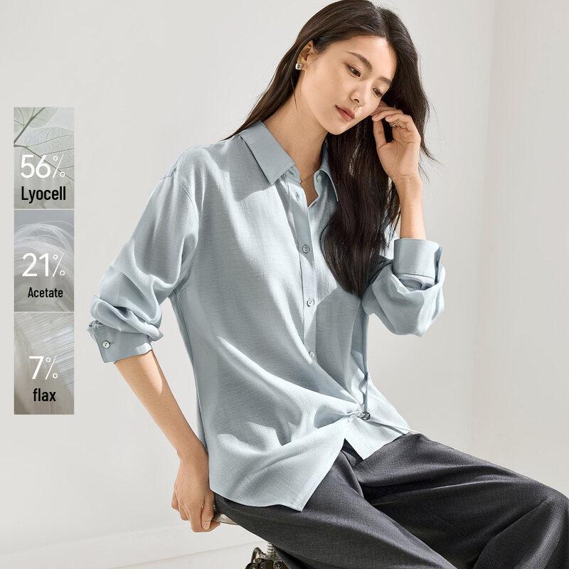 IHIMI Women s Linen Lyocell Tie-Waist Shirt S