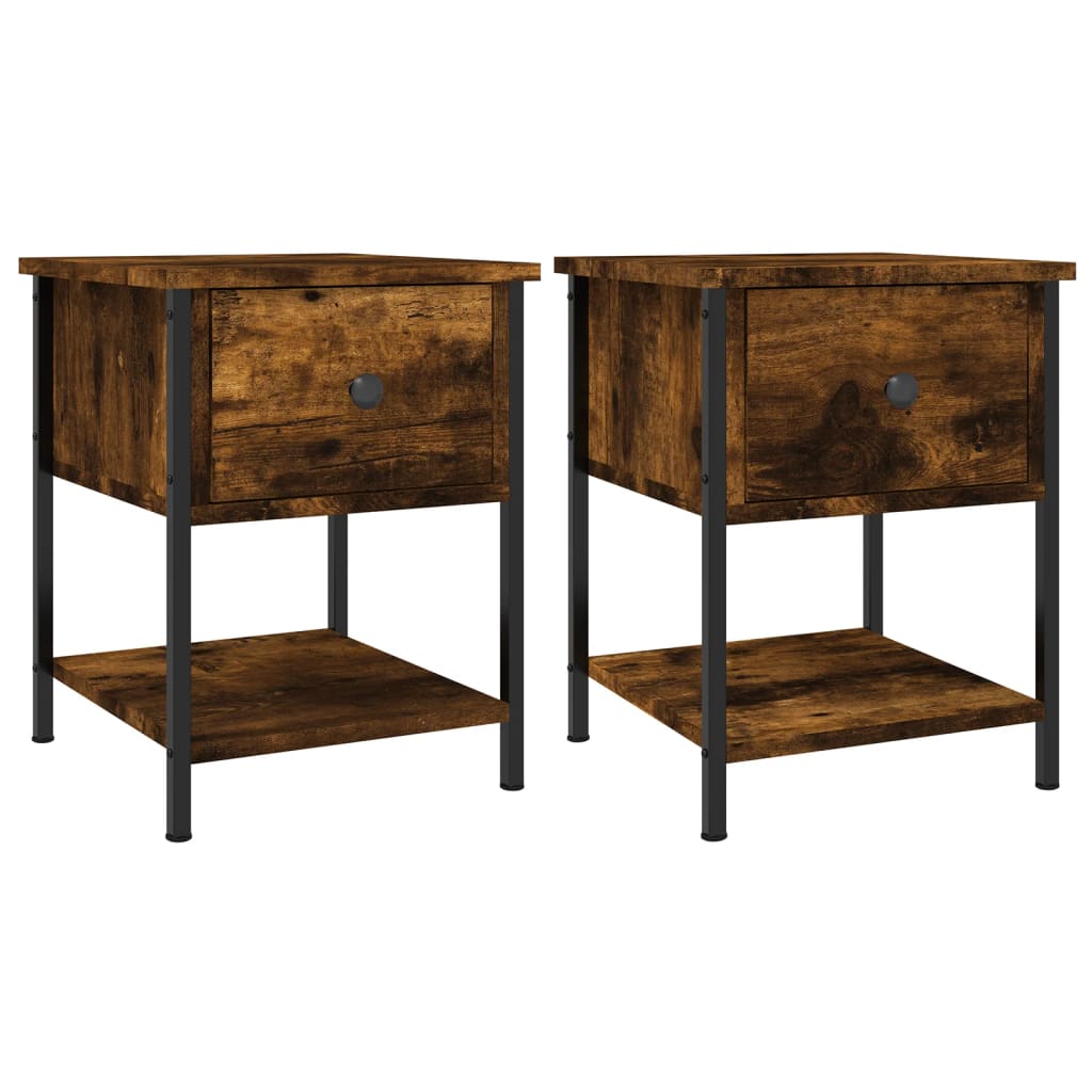 Nightstands (2 Pcs) Smoked Oak Finish 34 X 35.5 X 45 Cm Particleboard