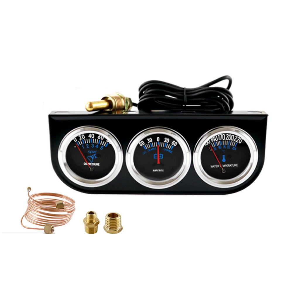 52mm 24V Triple Gauge Cluster Compact Design Fits 52mm Dashboard Cutout Water Temp Oil Pressure Fuel Level Metal