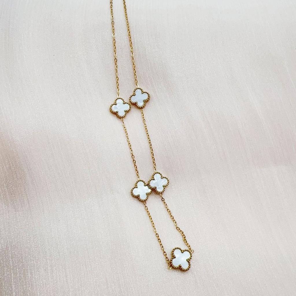 Double Sided Titanium Steel Clover Bracelet Necklace Ring Earrings Women's Non Fading Set Jewelry