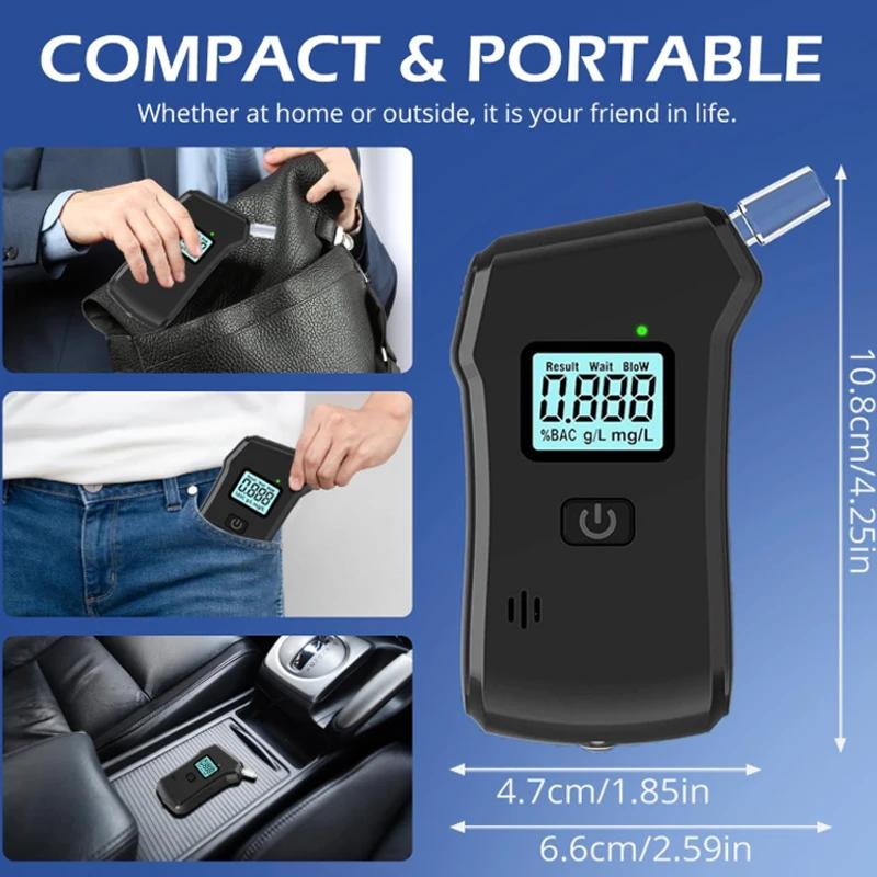 Portable Digital Alcohol Breath Tester LCD Display Breathalyzer Detector Blowing Detection Drunk Driving with 5 Mouthpieces