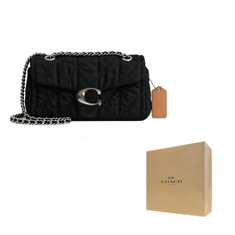 Coach Tabby 20 C metallico Charm Borsa in Denim e Pelle Napa Donna Borsa Argento Nero CR701-LHBLK