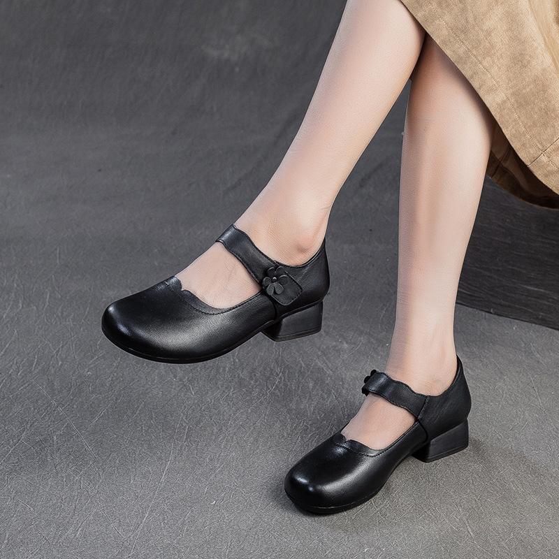 Fashion 2025 Autumn New Retro Mom's Shoe Head Layer Leather Single Shoes Comfortable Round Head Women's Shoes