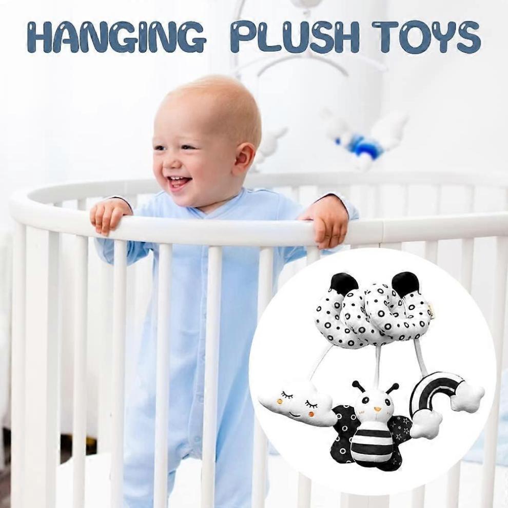 Spiral Pram Hanging Toys for Babies,Black and White Pram Toys,Spiral Activity Hanging Toys Car Seat Toys,Wrap Around Crib Sensory Early Educ