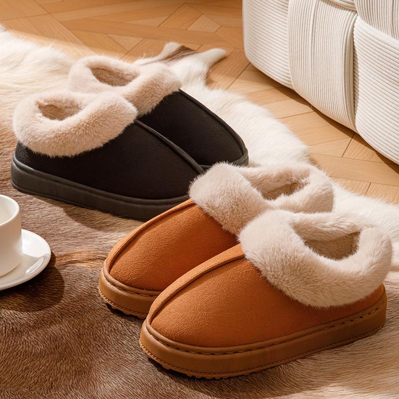 Couple Winter Fluffy Cotton Slippers, Indoor Non-Slip Warm Plush House Slippers for Men Women Home Use