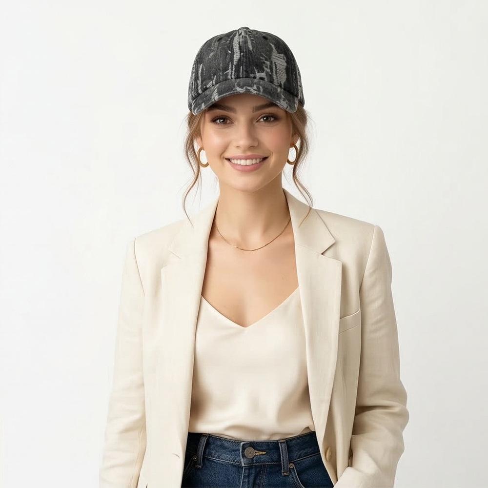 Vintage distressed washed denim baseball cap - trendy casual sun-protective hat for European and American streets