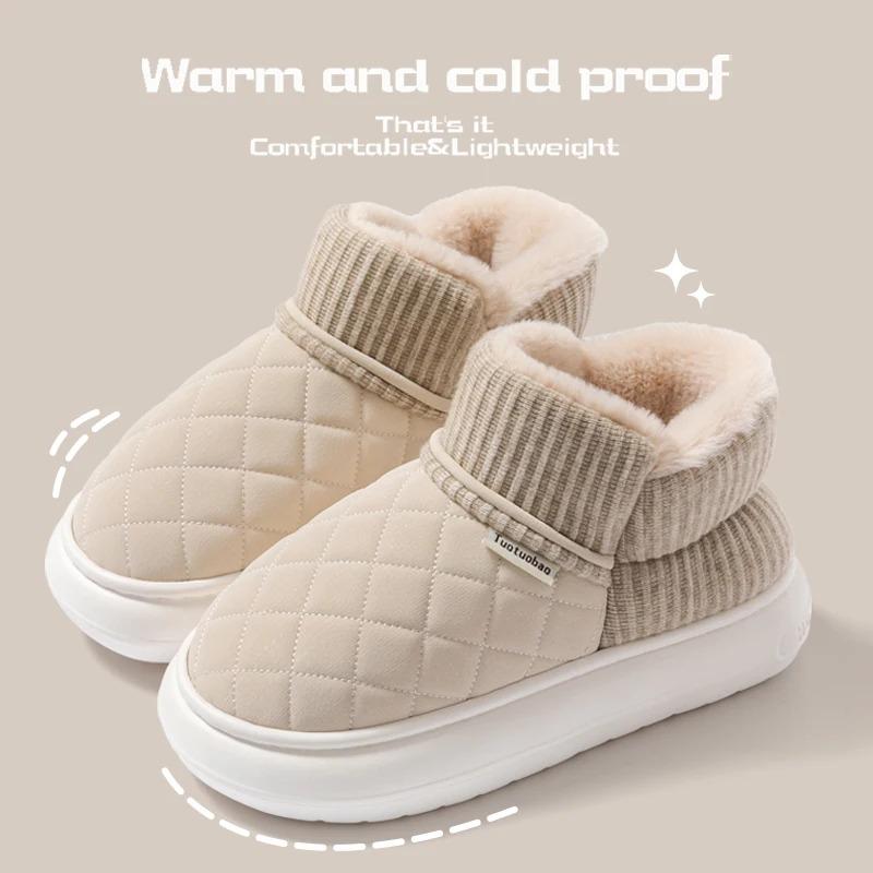 Winter Thick Soled Anti Slip Warm Cotton Shoes with Fleece Bag and Cotton Slippers for External Wear