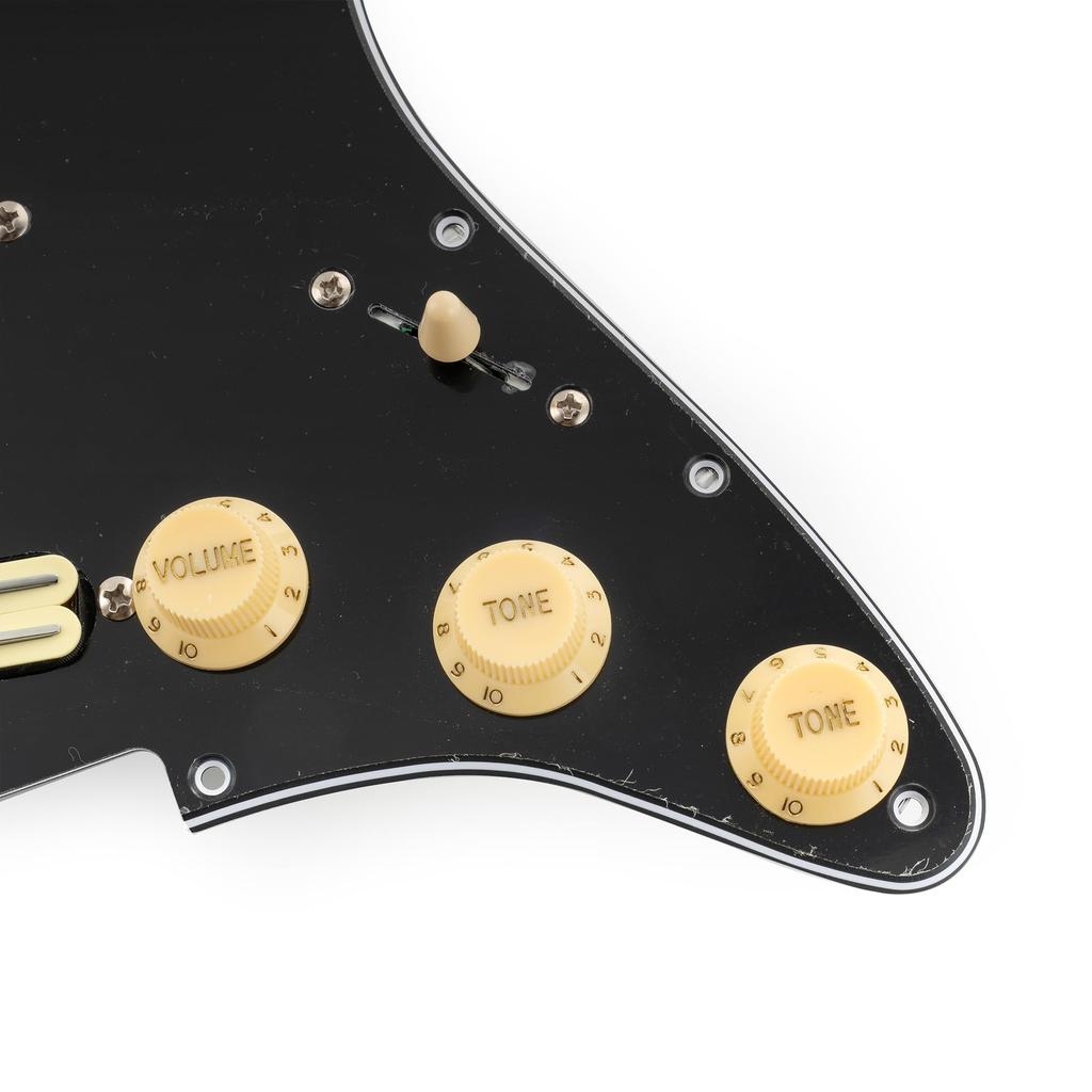 Musiclily Pro-SE ST-DPHC SSS Pre-Wired Pickguard with Ceramic Single-Coil Size Humbucker for Strat Electric Guitar 3P Black Zebra Pickups