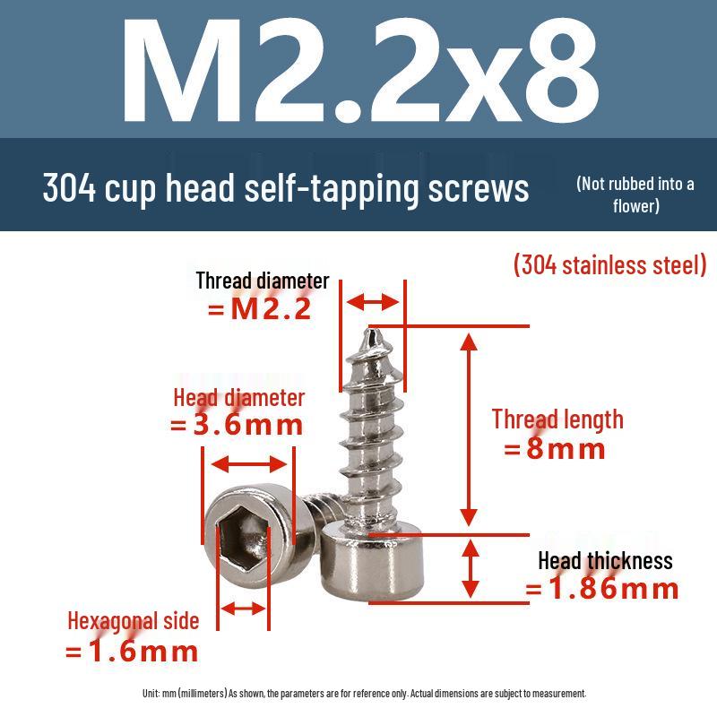 304 Pan Head Self-Tapping Coarse Thread Screw M1.7-M6 with Hex Socket