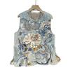 Chinese Style Double-layer Warm Vest with Round Neck Heavy-duty Embroidery Buckle and Camisole Versatile and Versatile