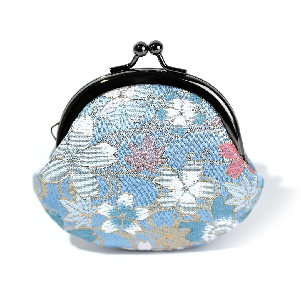 Kyoto Geibido Clasp Handcrafted by Japanese Made in Japan Cherry Nishijin-ori 2.6-inch Wallet, Artisans, Pattern, (Blue Blossoms)