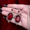 New Gothic Blood Red Color Oval Patterned Pendant Earrings, Women's Retro Trendy Holiday Accessories Zircon