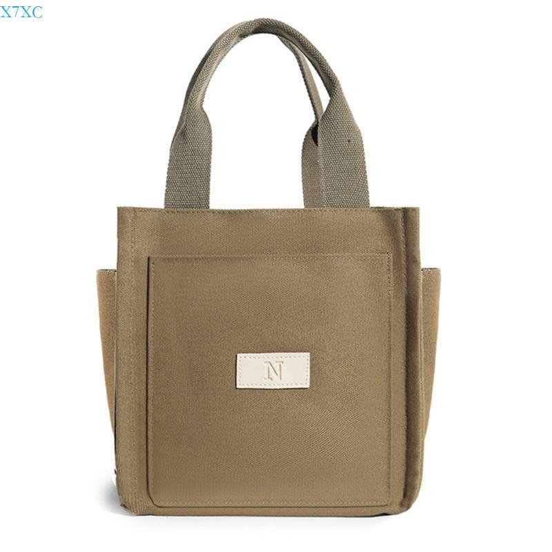 X7XC Convenient Canvas Lunch Bag with Multiple Compartments Japanese Handbag Perfect for Carrying Your Belongings