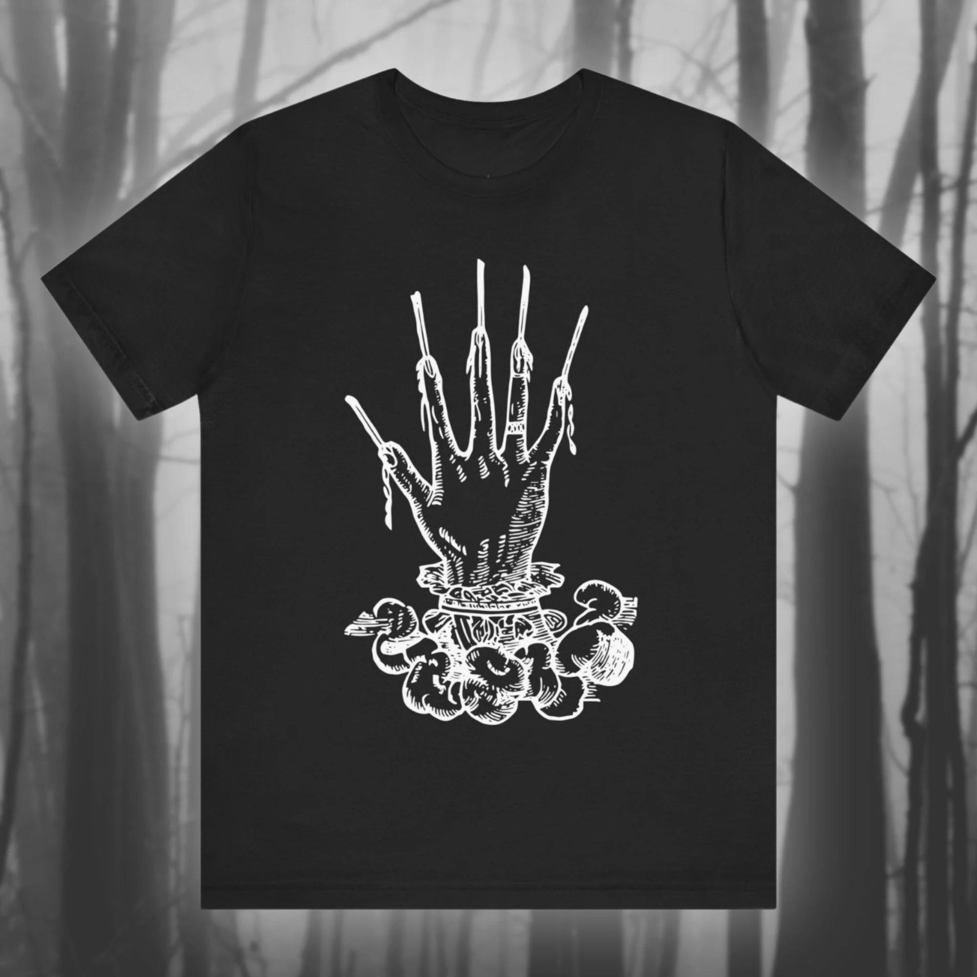 

Hands of Glory Vintage Mystery Shirt Wiccan T-shirt Magic Creepy Art Witch Black Magic Ghost Halloween Unisex Short Sleeve Tee 4XL