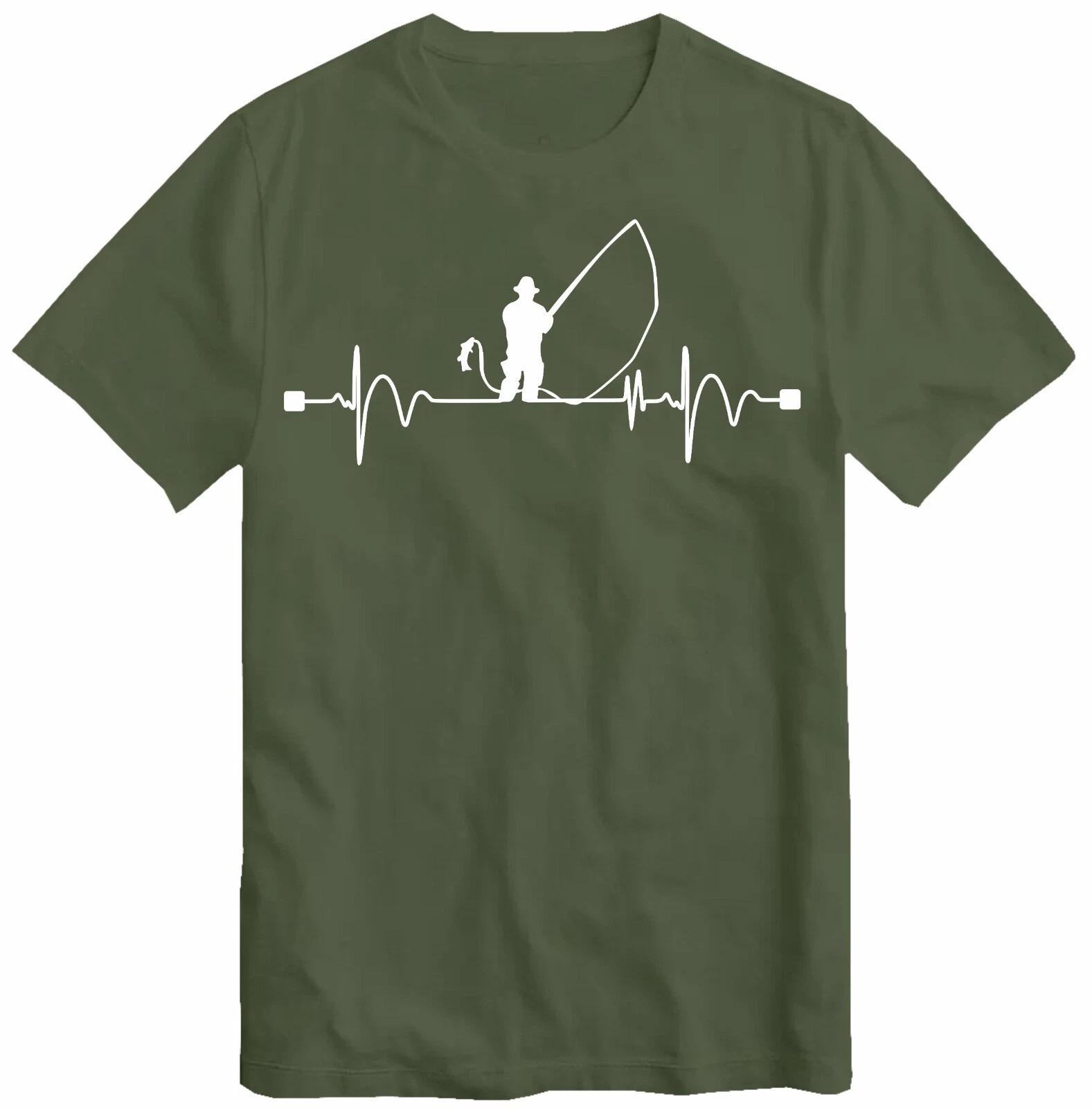 Fishing Heart Beat Pulse T-Shirt Fisherman Gift Angling, Angler Top T Shirt Midd M
