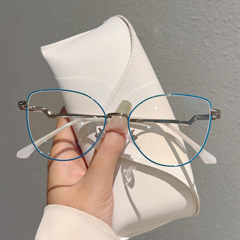Trendy Retro Metal Cat Eye Frame Fashion Korean Style Women's Glasses Blue Light Blocking Ins Brand Design Chic Eyewear