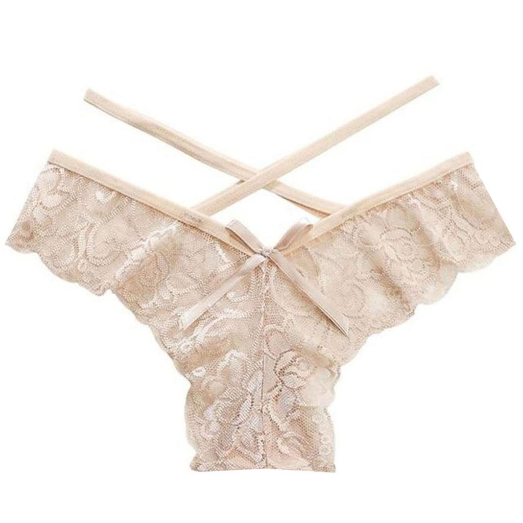 LEX STANDARD Lace Sexy Panties with Floral PS091 Women's T-Back Print, (Size 6, Beige)