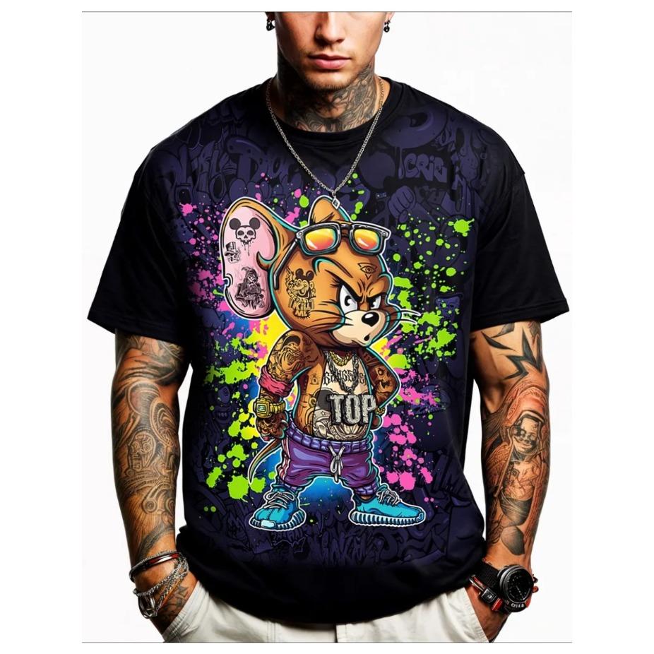 

Мужская футболка с коротким рукавом и круглым вырезом с мультяшным принтом, летняя XS