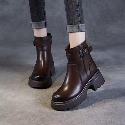 Thick-soled Martin Boots Women's Autumn and Winter Velvet Warm New Small High-heeled Side Zipper Locomotive Short Boots Women's Non-slip