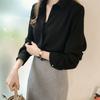 Damen Bluse aus staubigem Blauem Chiffon Langarm Hemdkragen Elegant Lässig Büro Oberteil Für den Täglichen Gebrauch