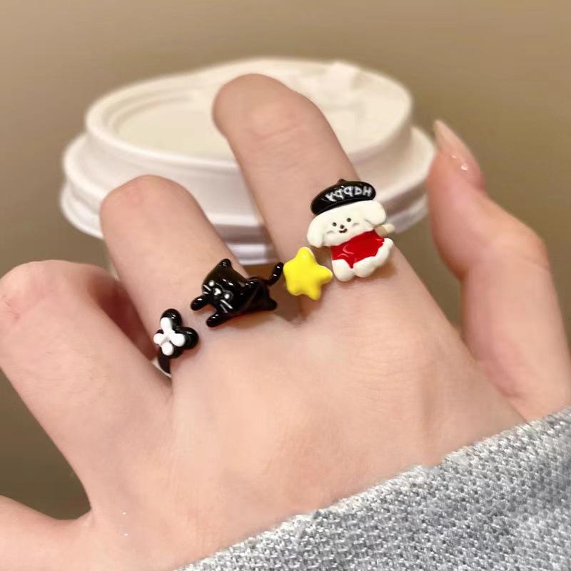New cute and playful puppy ring with a niche design, adjustable opening, index finger ring, cartoon sweet ring