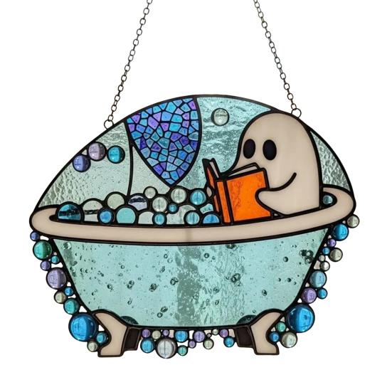 Bath-Time Ghost Reader Ornaments Cute Ghost Reading Book in A