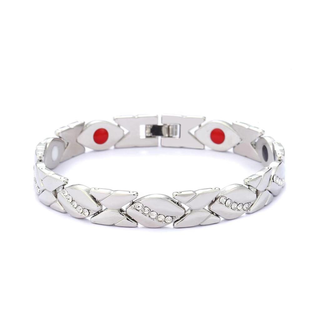 European and American Cross-Border Leaf Inlaid Diamond Magnetic Bracelet, Antique Red Copper, Brushed, Adjustable.
