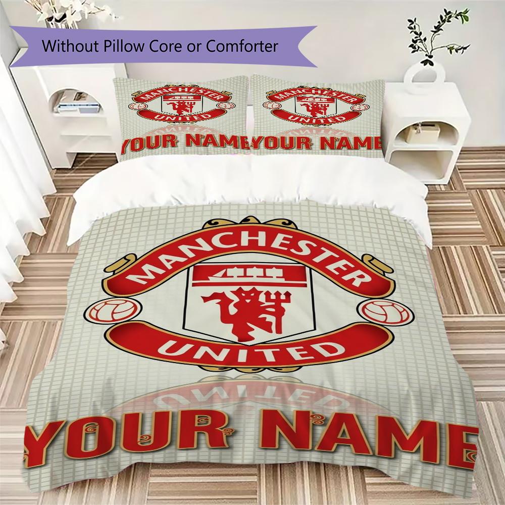 Custom Name Manchester United Pattern Bedding uilt Set uilt Cover Pillowcase Home Decoration Birthday Gift (1*duvet cover+2*pillowcase without core)