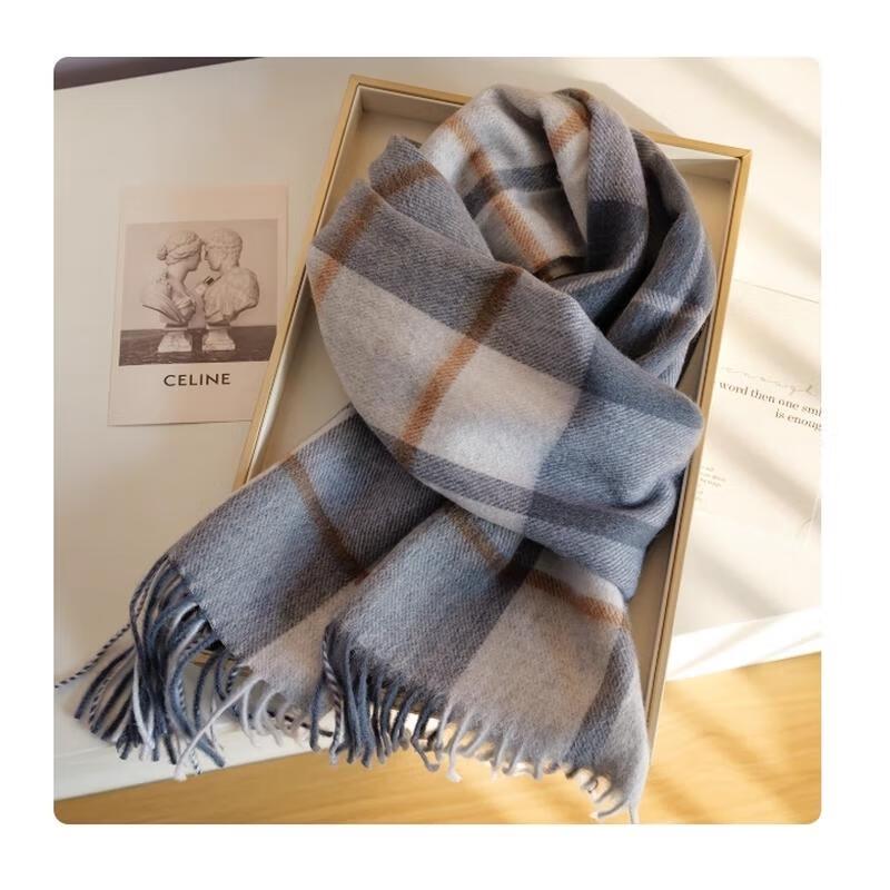 HANDUNYOU Australian Wool Classic Plaid Winter Scarf
