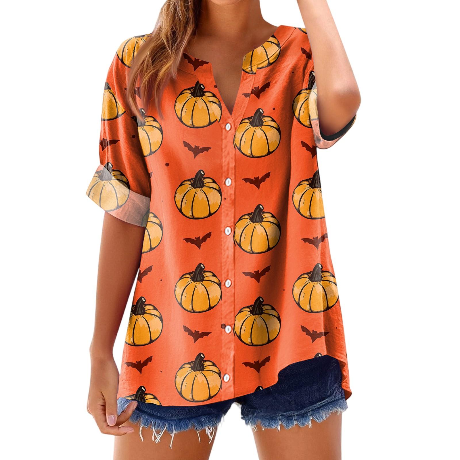 

Женская модная, повседневная, удобная, свободного кроя футболка с принтом на Хэллоуин S шафрановый