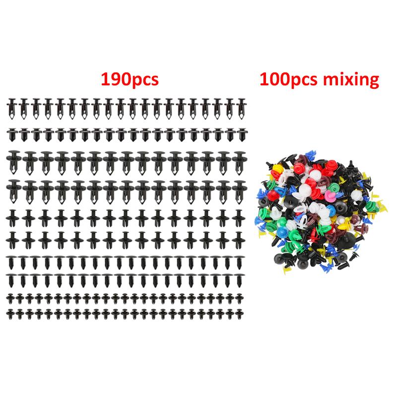 6 Size 190Pcs Auto Fastener Clips Vehicle Retainer Rivet Door Panel Fender Liner Bumper Fender Trim Plastic Mixed Car Clips 1set and 100mix clip