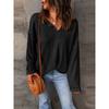 2024 Autumn Solid Color Waffle Knitting Long Sleeves T-shirt Female Fashion Drop-Shoulder Sleeve V-neck Casual Loose Pullover Female