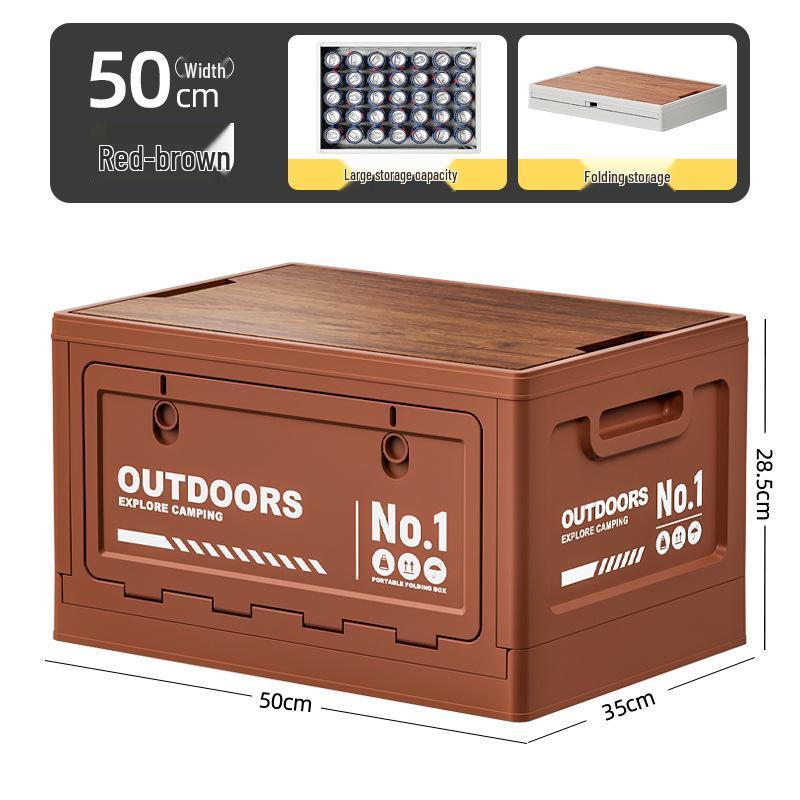 Extra Large Outdoor Storage Box: Side-Opening, Wood Lid, Foldable Camping & Car Trunk Organizer