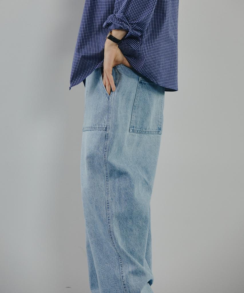 Modenaleudeo Work Pocket Balloon Denim Pants (Light Blue)