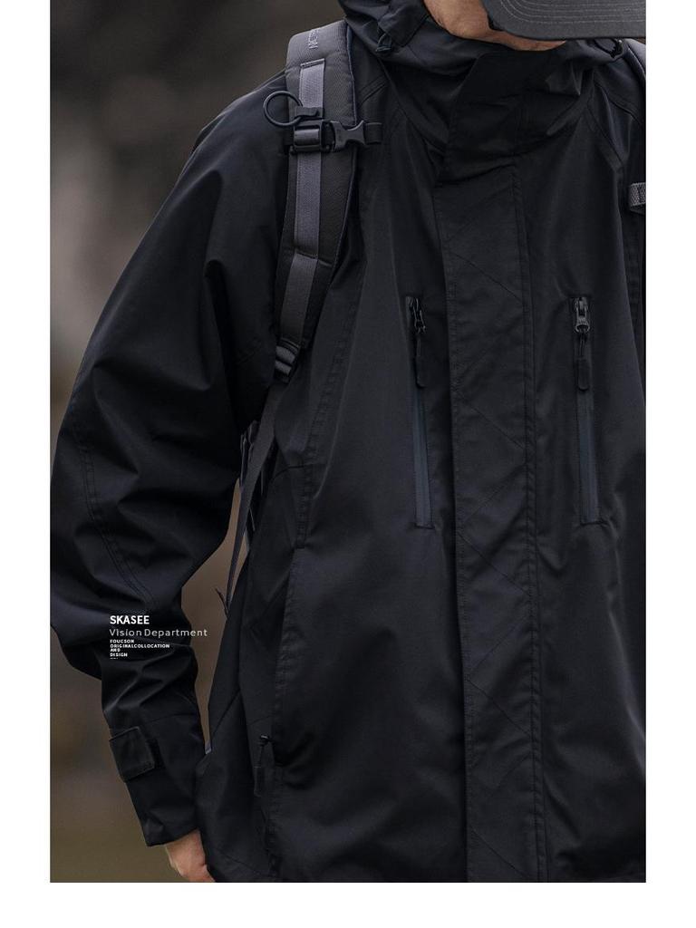 Herren Schwarze Kapuzen-Winddichte Wasserdichte Outdoor-Arbeitsjacke für Herbst/Winter