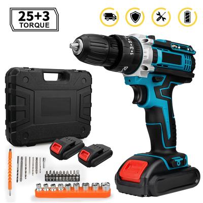 מקדחה חשמלית 25+3 מומנט חשמלי מברג חשמלי מקדחה נטענת סוללת ליתיום 2 מהירויות כלי חשמל ביתי