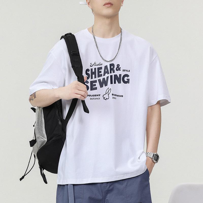 

Мужская футболка ретро с коротким рукавом из плотного 100% хлопка 280 г/м² с брендовой надписью 2XL белый