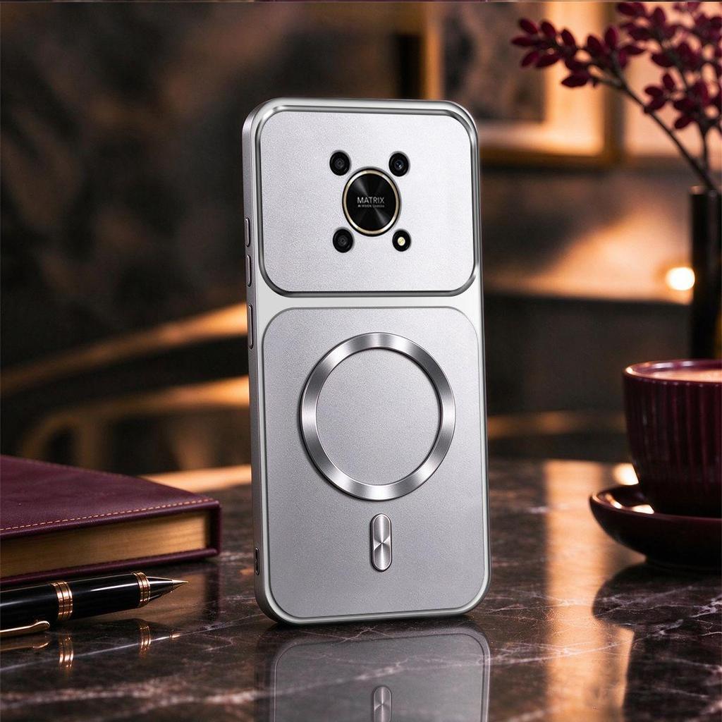 Frosted Metal Finish Phone Case for HONOR X9 5G Full Lens Big Window Magnetic Ring Car Mount Slim Cover