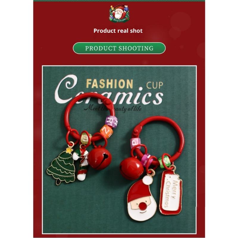 Charm pentru geantă Desen animat Etichetă de Crăciun Pandantiv Pom de Crăciun Xmas Moș Crăciun Breloc Coroniță Creativă de Crăciun Cerb Inel de Chei Fete