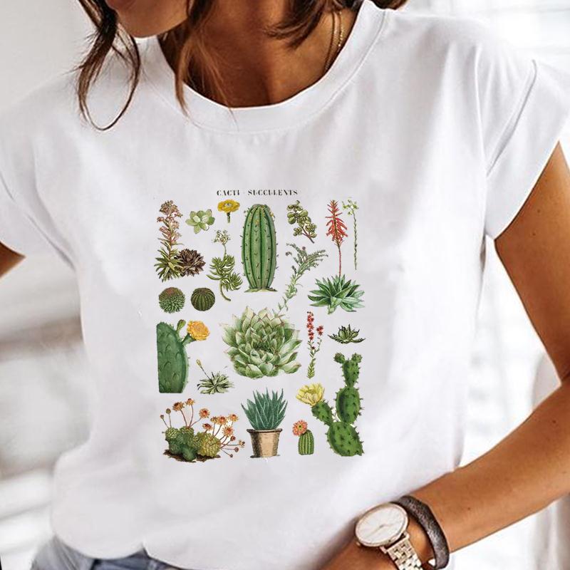 90s Cute Women Short Sleeve Flower Watercolor Trend Print Tee Top Summer Fashion T-shirt Clothing Casual Lady Female Graphic T-shirt