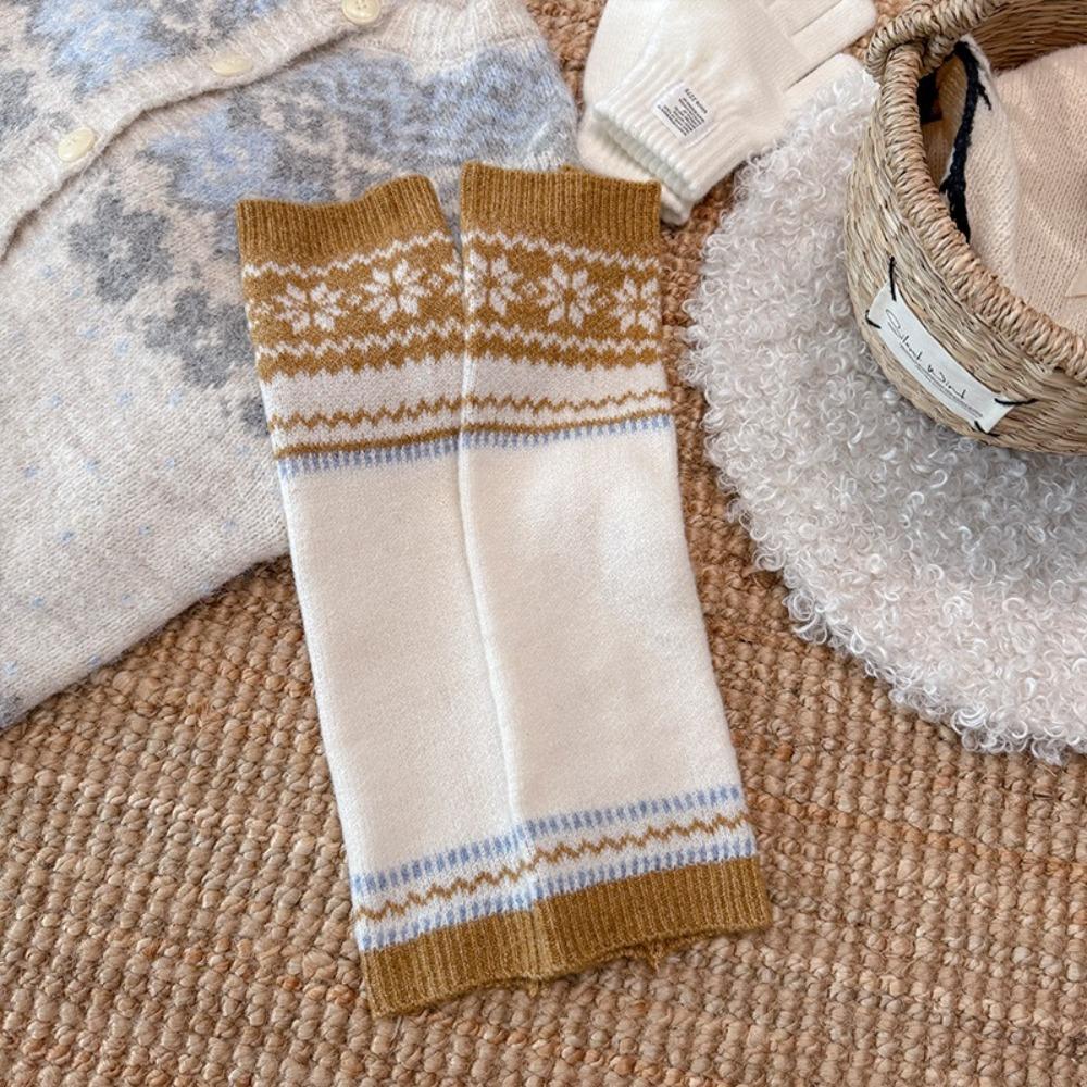 Wool Blend Calf Socks Fair Isle Sock Cuffs Warm Keeping Slouch Socks Autumn Winter