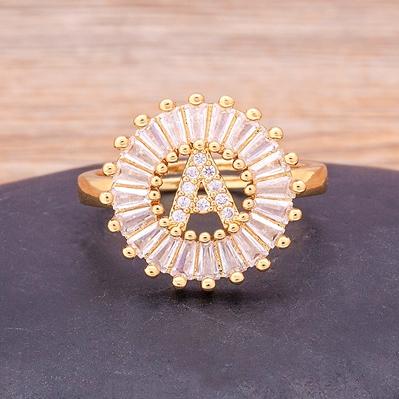 

Hot Sale Fashion Luxury Initial 26 Alphabet Adjustable Gold Color Zircon A-Z Letter Ring Statement Name Jewelry Gift For Women