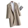 Men's Mid-Length Double-Faced Wool Cashmere Overcoat with Suit Collar