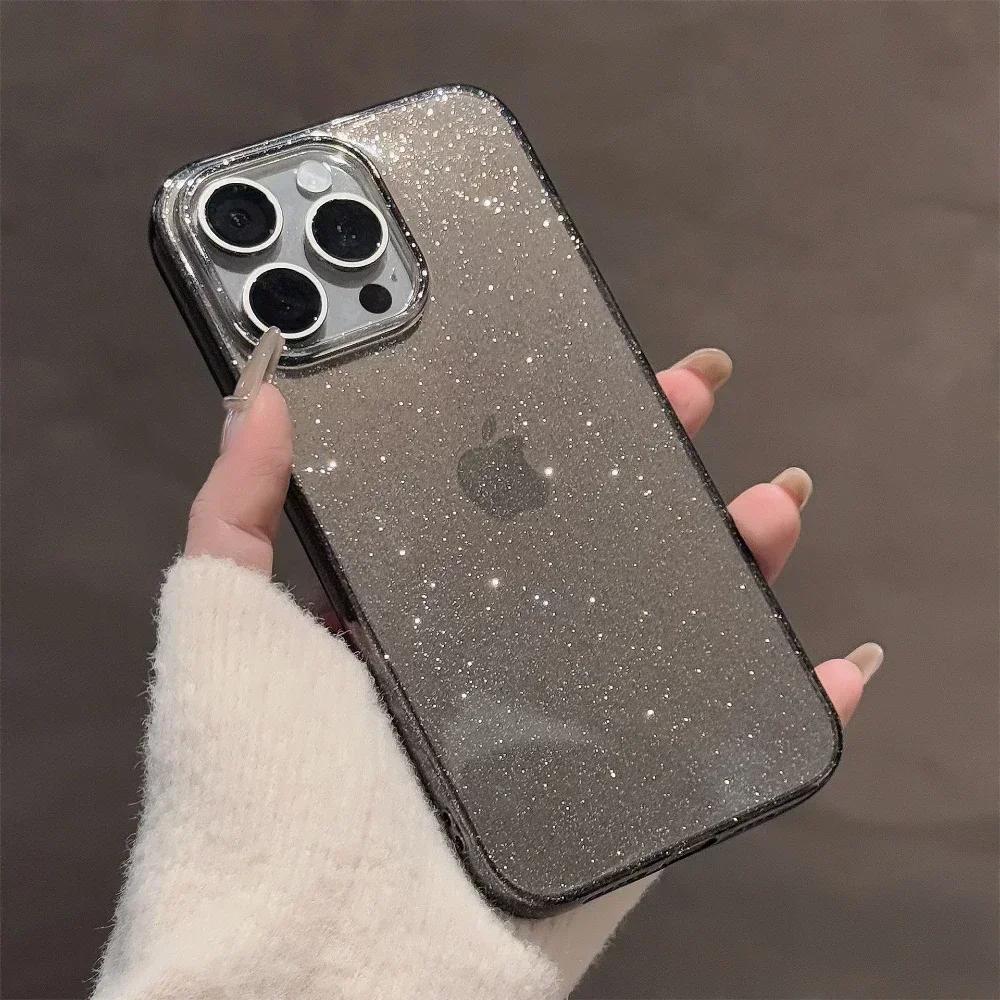 Luxury Transparent Glitter Bling Phone Case for IPhone 11 12 13 14 15 16 Pro Max XR XS X 7 8 Plus Sequin Clear Shockproof Cover