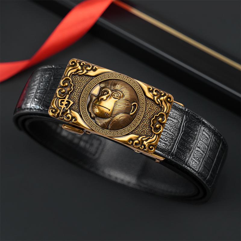 Ceinture automatique pour homme Zodiaque, style Guochao personnalisé rétro polyvalent pour personnes d'âge moyen et jeunes