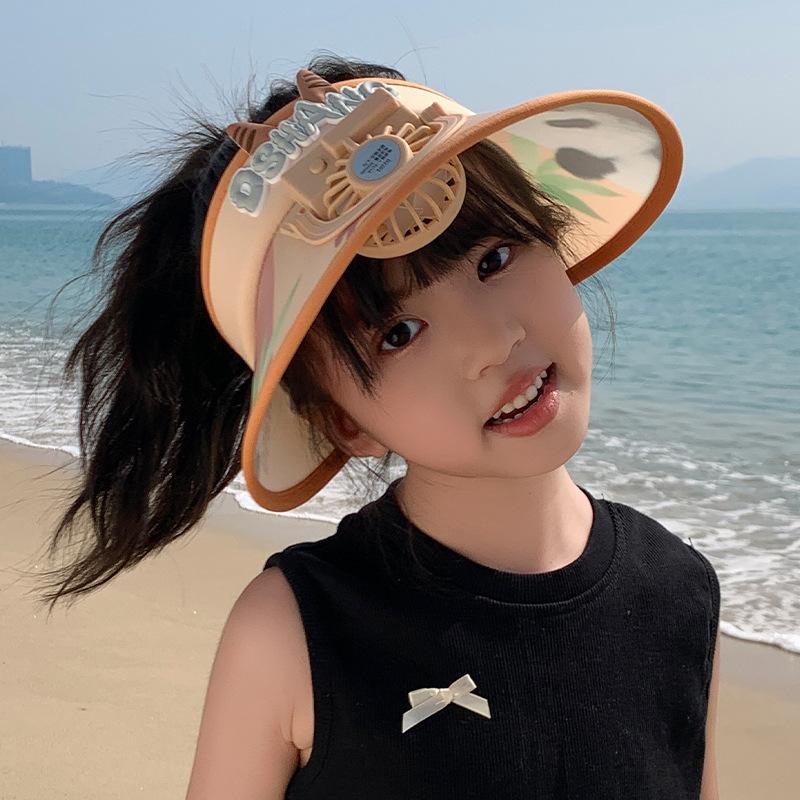 Baby Fan Summer Cartoon Big Hat with Fan Sun Protection Sky Top Children Hat Brim and Sun Hat Cute