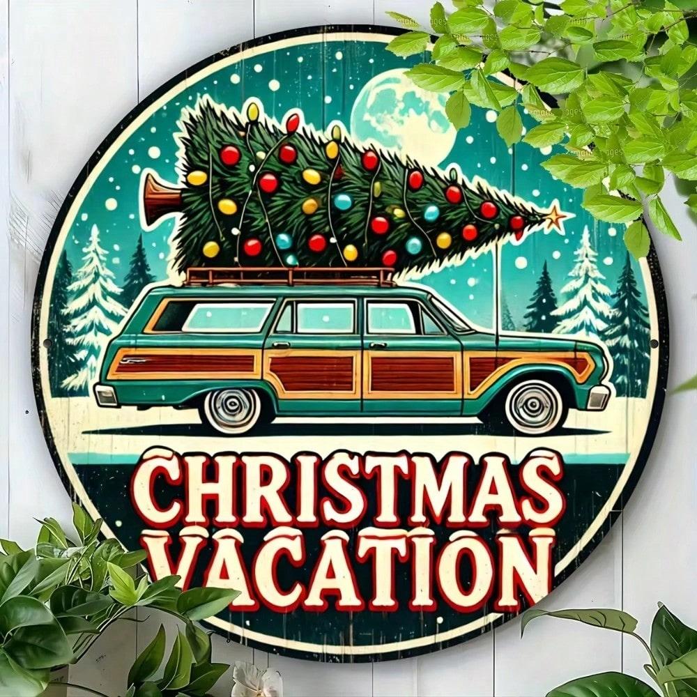 

Christmas Vacation 7.87 Inch Round Iron Sign Holiday Decorative Plaque Pre Drilled Hanging 20x20 різнокольоровий