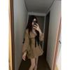 Celebrity Bow V-neck Long-sleeved Chiffon Dress for Women's Autumn and Winter Waist and Thin Temperament A-word Short Skirt