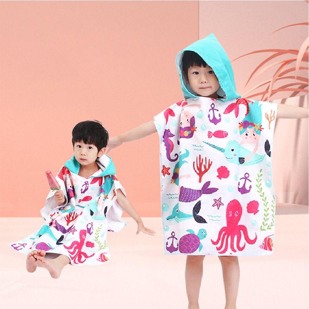 With Hooded Kids Bathrobe Washcloth Poncho New Beach Towel  Kids
