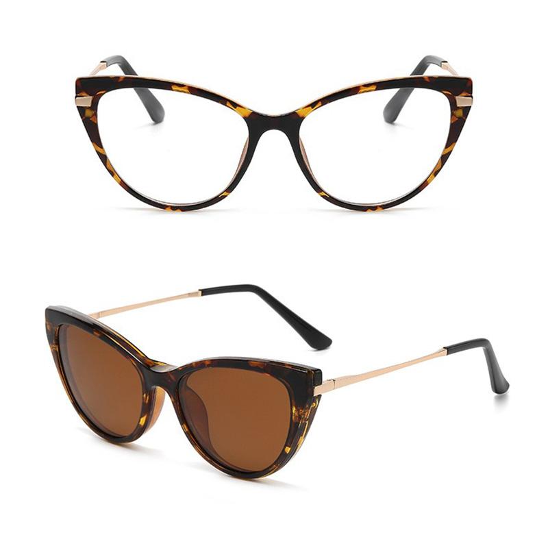 Myopia 2 In 1 Prescription Multifunctional Glasses Polarizing Plate Cat's Eye Frame Magnetic Sunglasses Clip Prescription Women